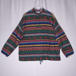 Angelique Vtg Top Women OS Woven Multicolor Stripe Stars Boho Hippie Rainbow
